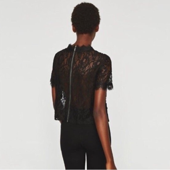 ZARA Floral Lace Black Short Sleeve Top - Picture 3 of 16